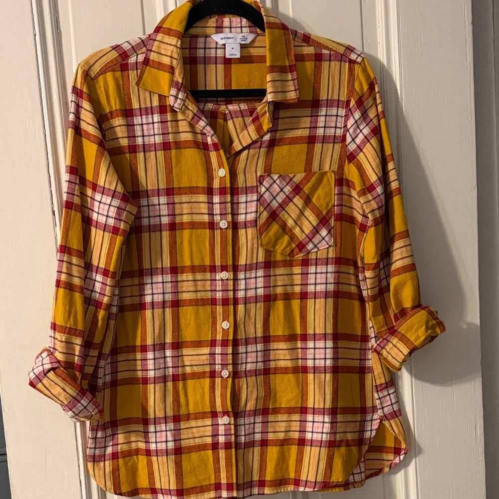 Old Navy The Classic Shirt Yellow Plaid Button-Down Shirt - Picture 3 of 5